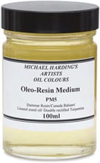Michael Harding's Oleo-Resin Medium displayed in a 100ml container