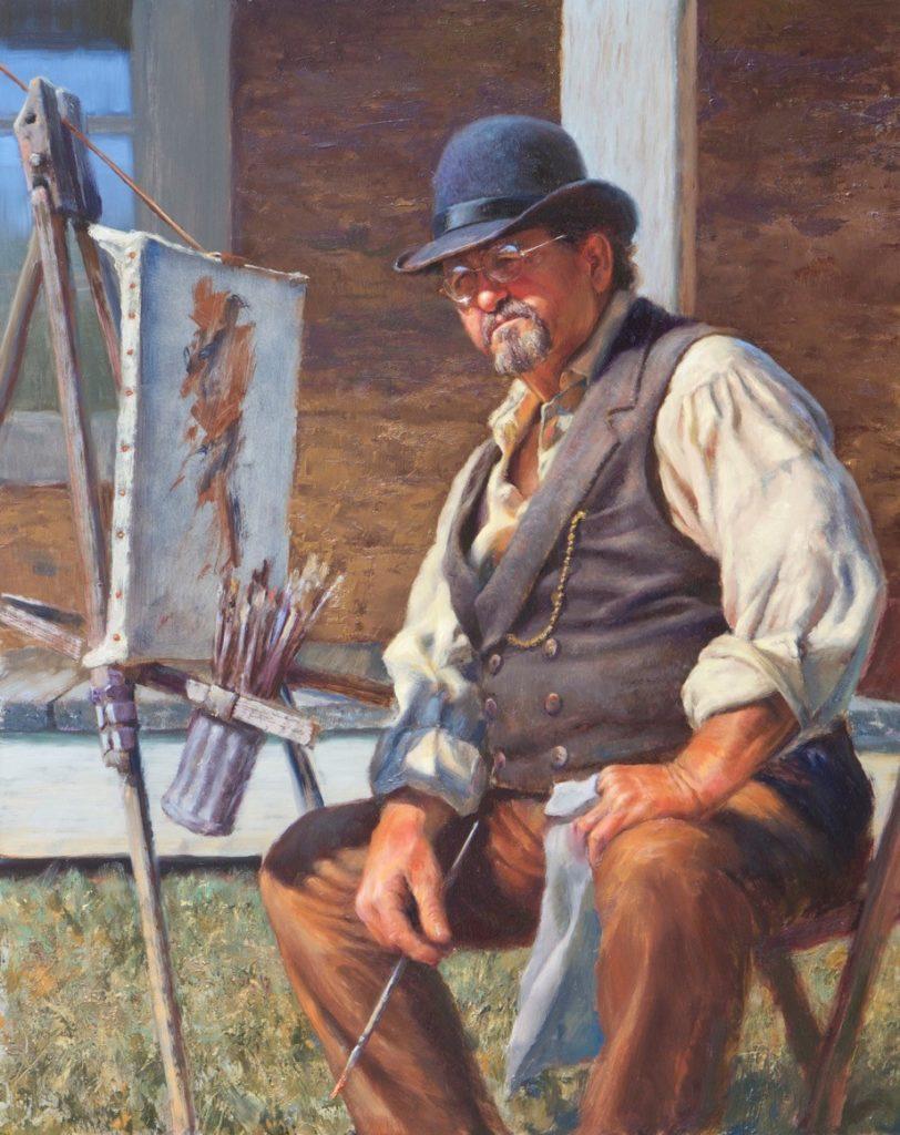 Oil painting of an artist at Fort Concho, painted by Bill Suys in Michael Harding oils