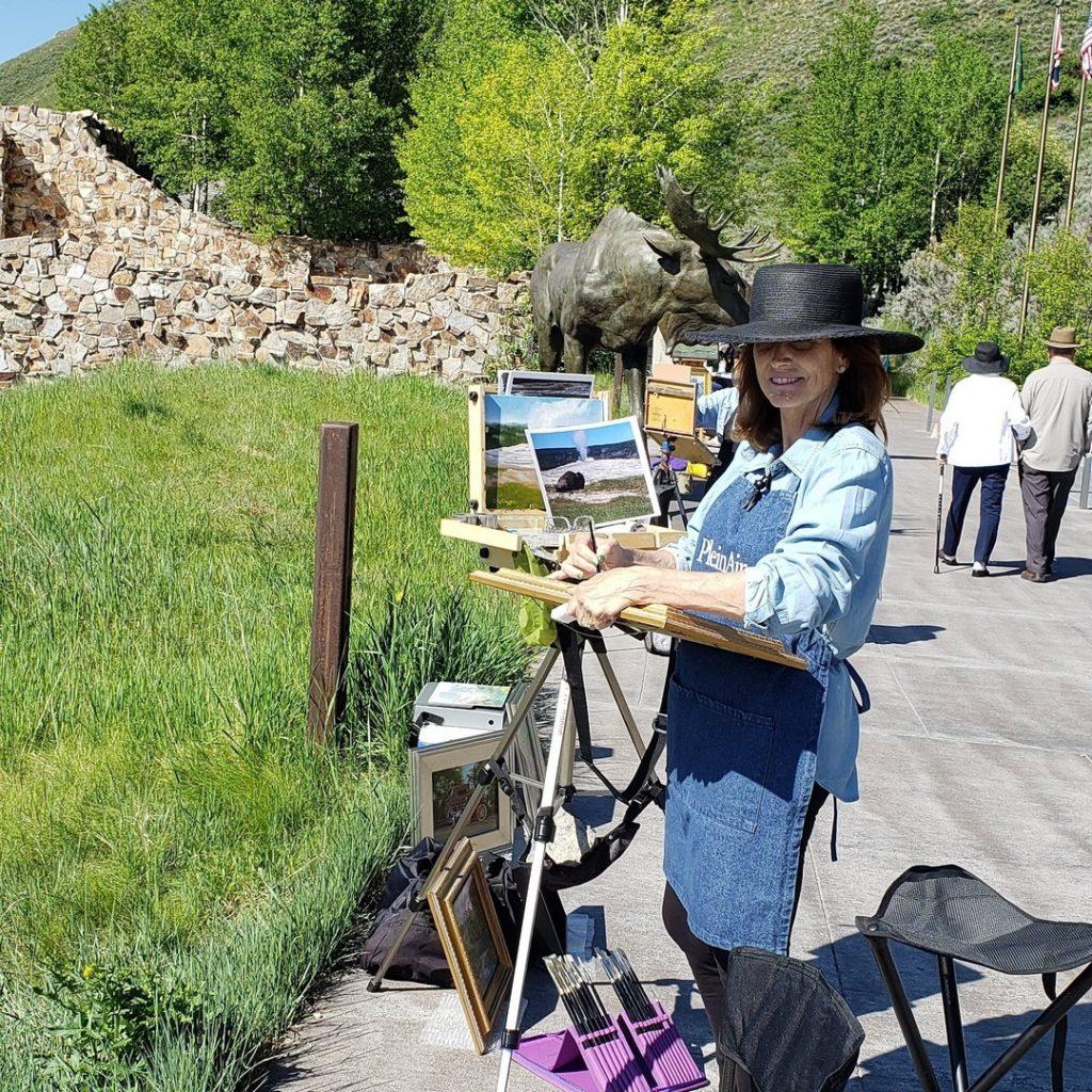 Carolyn Painting at The National Museum of Wildlife Art, Jackson Hole, Wyoming with Michael Harding Handmade Oils.