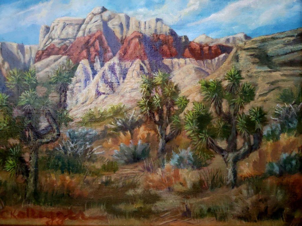 Joshua Trees with Rainbow Mountain View 9x12, Oil on Linen Panel